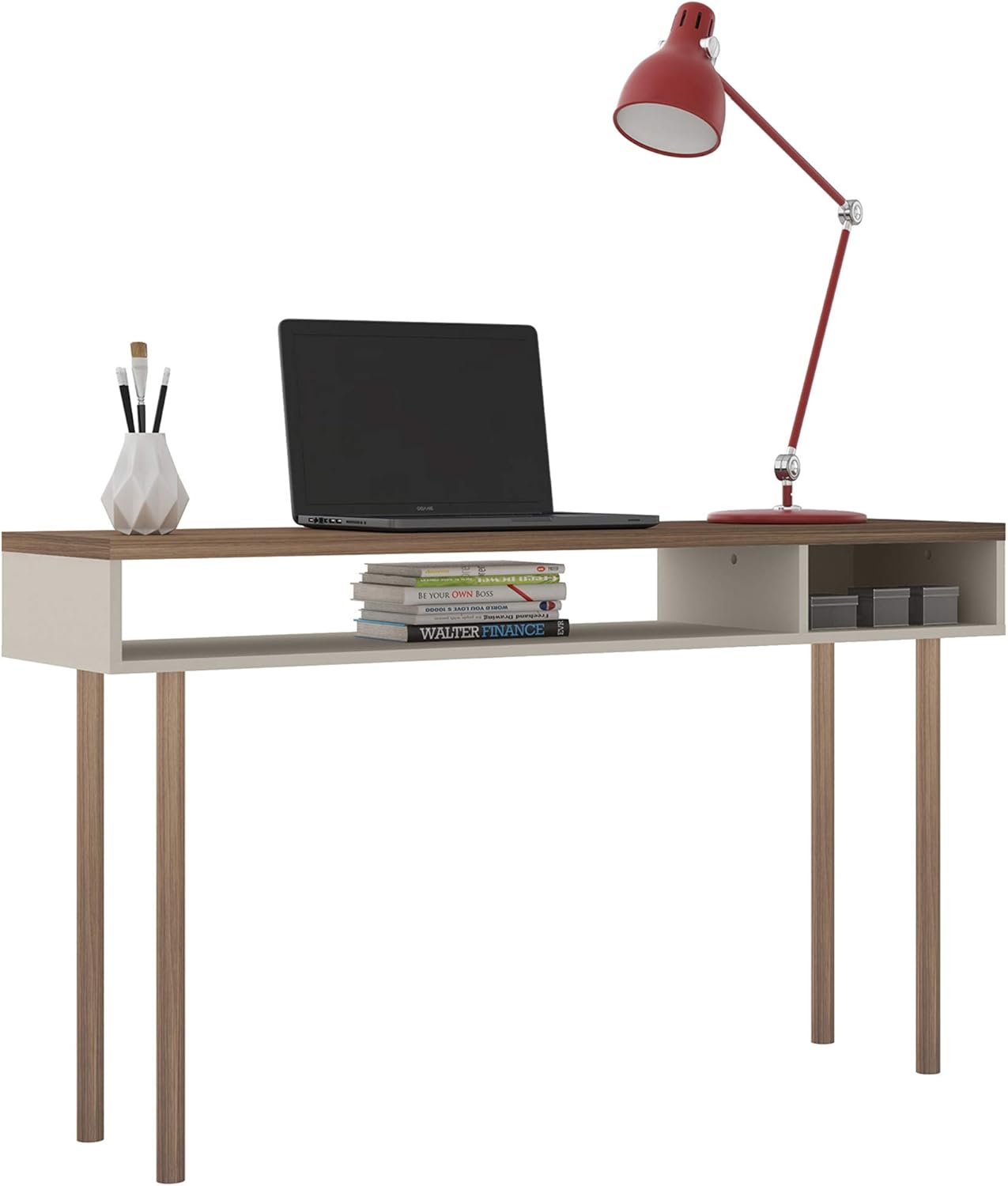 Manhattan Comfort Windsor Modern 2 Shelves Entryway Accent Console Table, 47.24", Off White and Nature