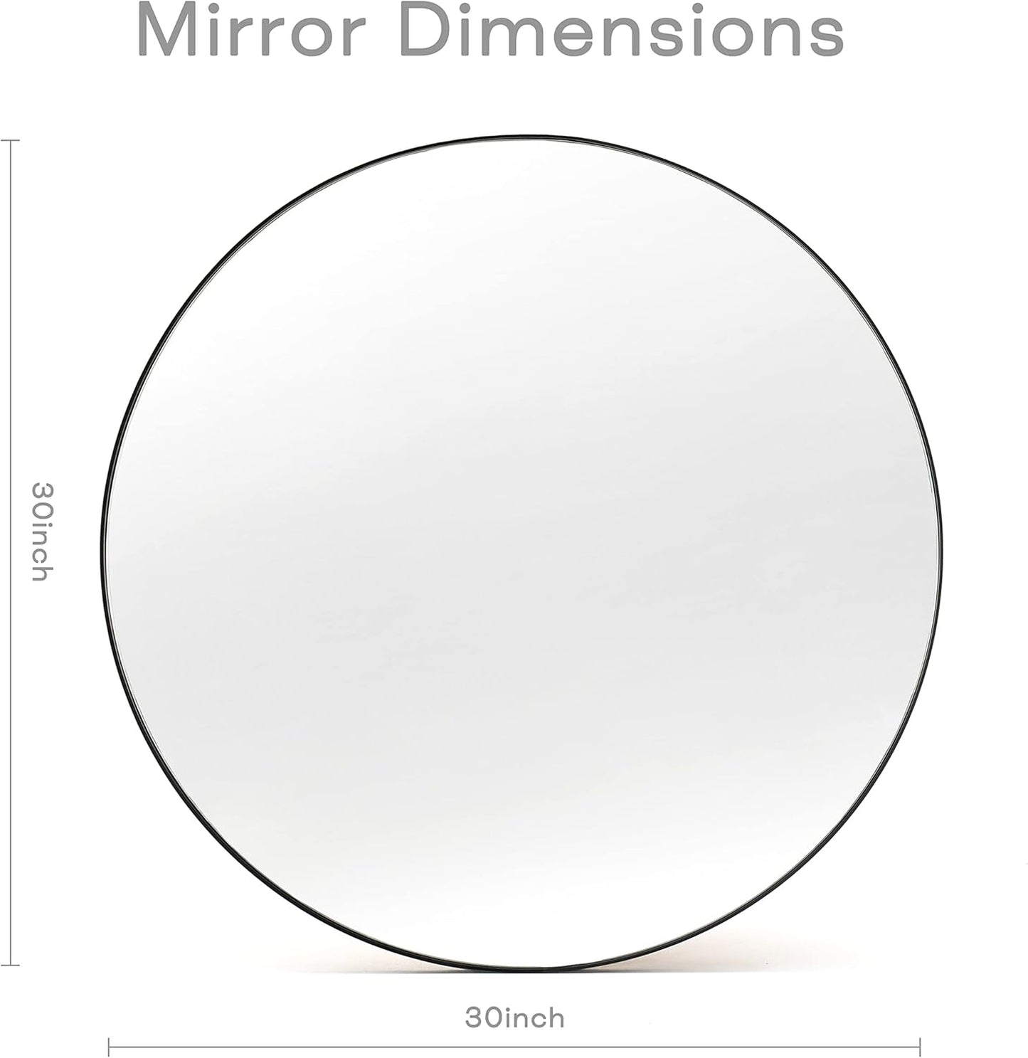 Black Round Mirror, 30 Inch Round Bathroom Mirror with Metal Frame Circle Mirrors for Wall, Bedroom, Vanity, Living Room, Entryway, Washrooms, Home Decor