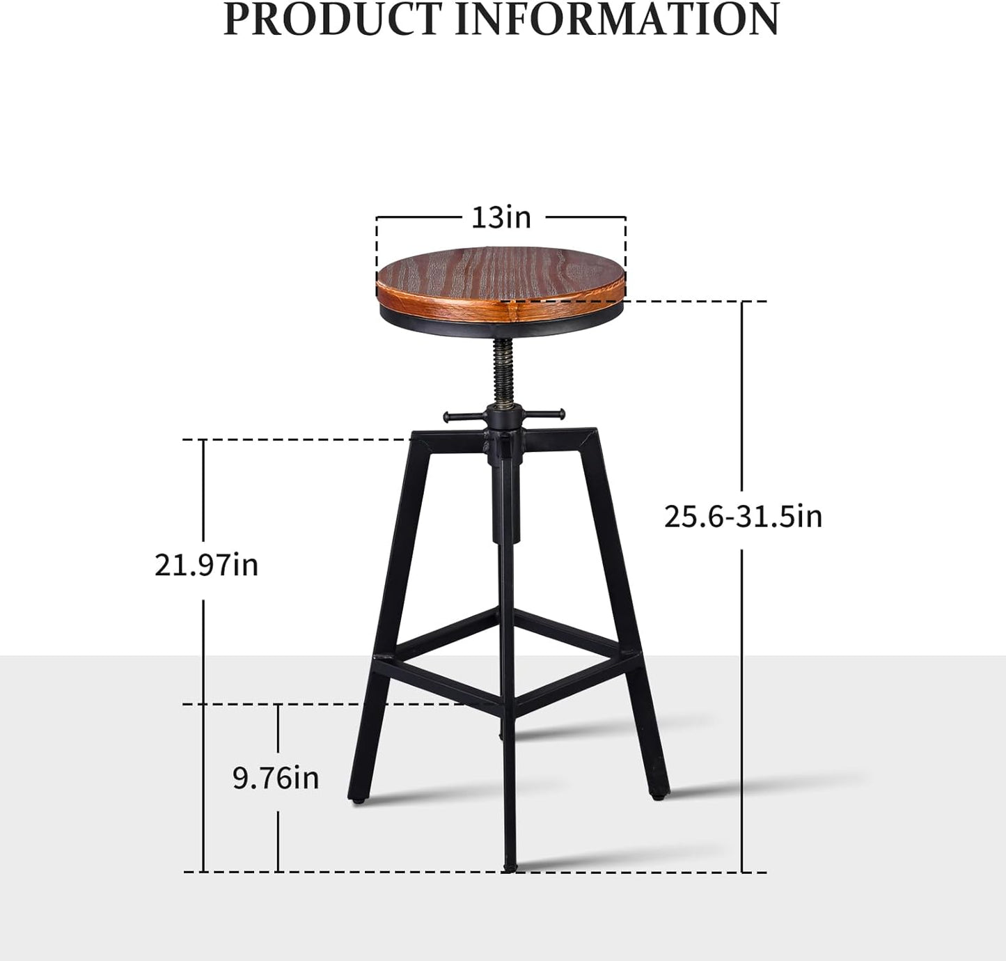 Diwhy Industrial Bar Stools, Kitchen Dining Chair, Wood Metal Stool, Adjustable Height Swivel Counter Height Chair, Black, Fully Welded Set of 2 (Brown Wooden Top)