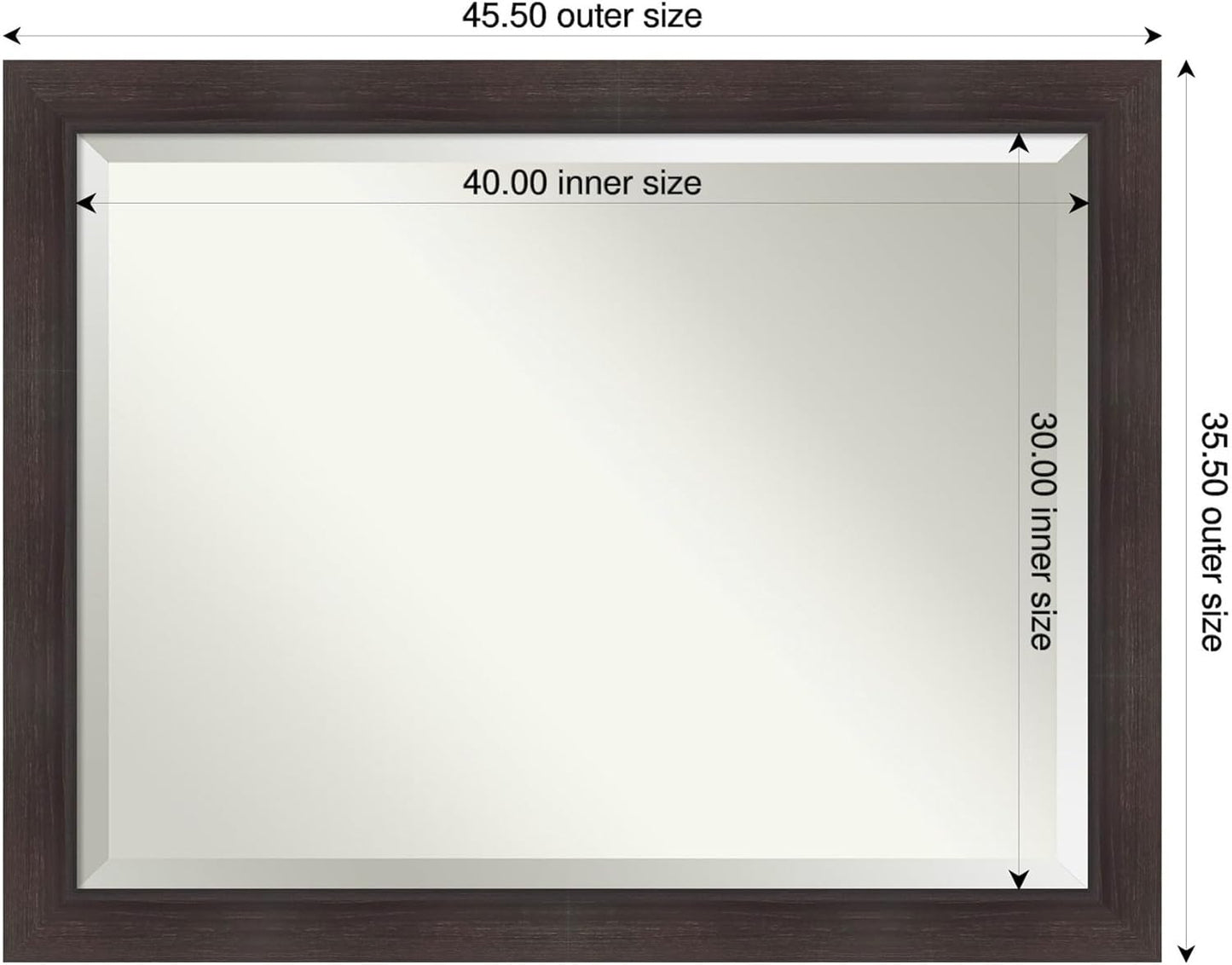 Amanti Art Brown Wall Mirror 36x46 Sloped Espresso Rectangle Bathroom Mirror for Wall Decor Living Room, X-Large Modern Frame, Hangs Horizonally and Vertically, Bathroom Decor, Beveled Edge