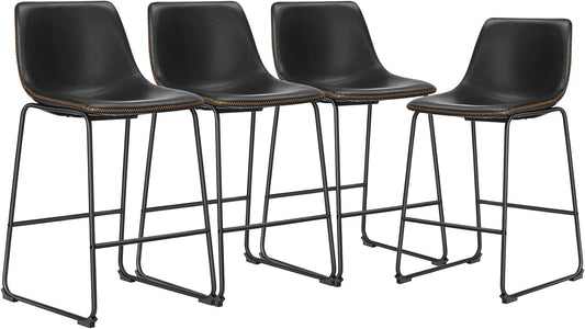 DUMOS 26 Inch Counter Height Bar Stools Set of 4, Modern Faux Leather High Barstools with Back and Metal Leg, Bar Chairs for Kitchen lsland, Black