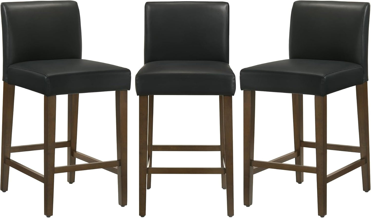 CHITA Counter Height Bar Stools Set of 3, 27" H Seat Height Upholstered Barstools, PU Leather in Black