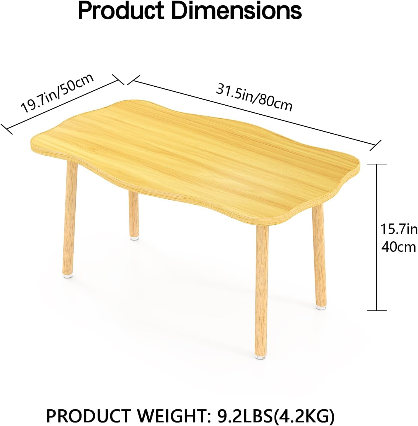 Cookie Coffee Table Low Table with 4 Solid Wood Sturdy Legs, Floor Table Desk for Sitting on The Floor, Storage and Living Room Furniture (Natural)