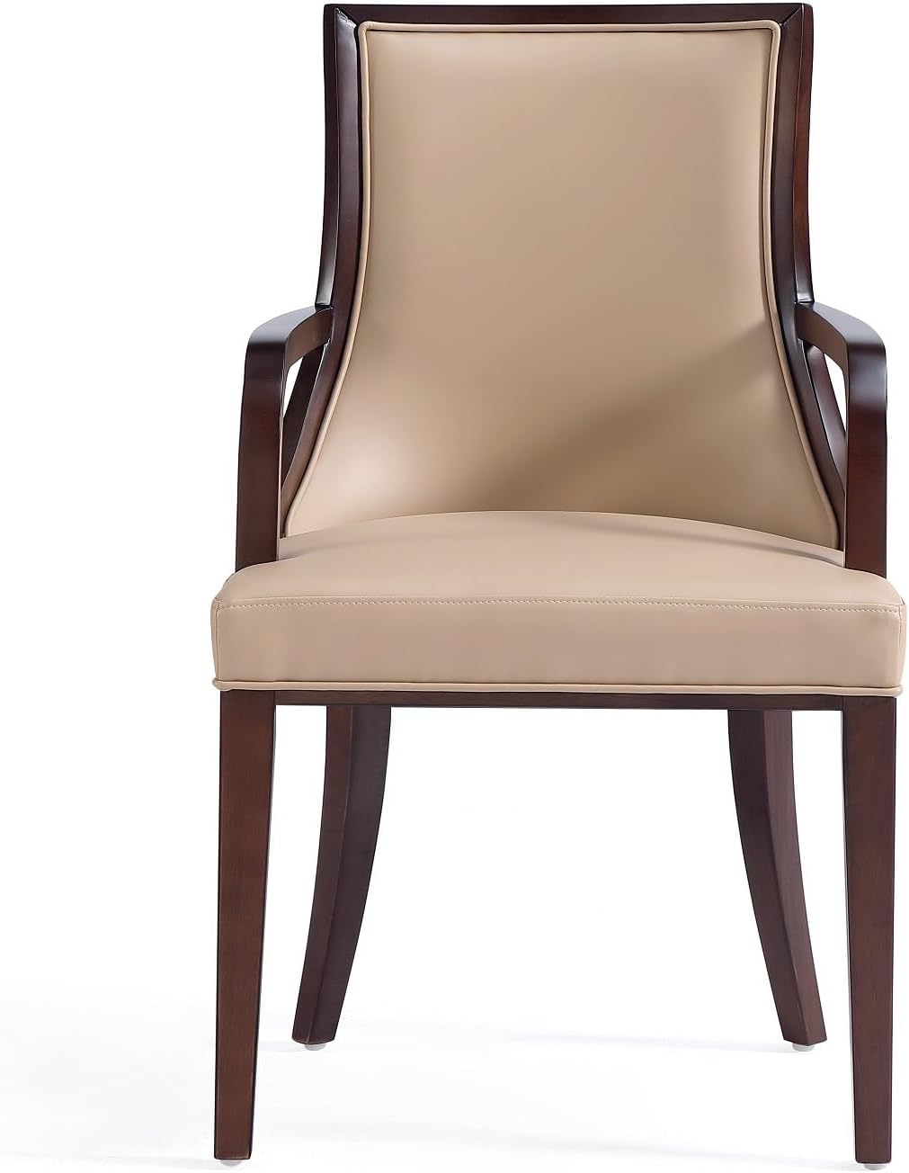 Manhattan Comfort Grand Faux Leather Dining Chairs with Arms, Padded Wingback Seat, Fine Rectangular Stitching and Solid Wood Frame, Set of 2, Tan