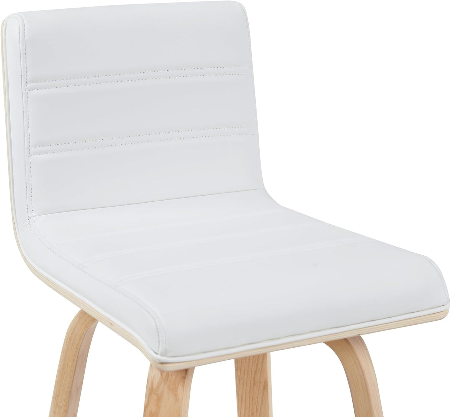 Vienna Modern Swivel Bar Height Stool with White Faux Leather Seat and Patterned Oak Wood Frame Set of 3