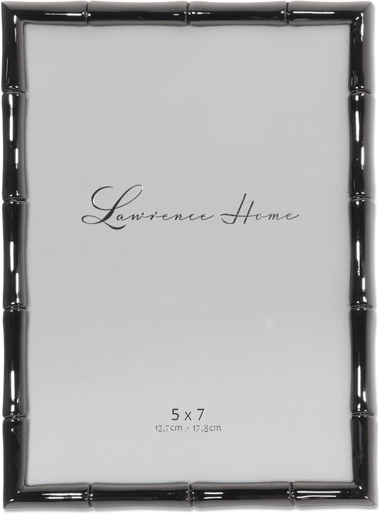 Lawrence Frames 5x7 Black Polished Metal Picture Frame with Bamboo Design
