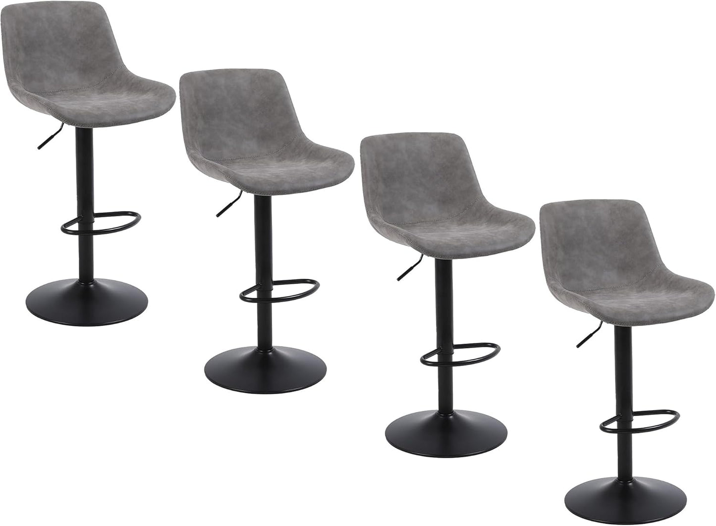 Bar Stools, Swivel Counter Height Barstools with Back, Adjustable Modern Bar Chairs, Tall Armless PU Leather Kitchen Island Stool (Grey, Set of 4)