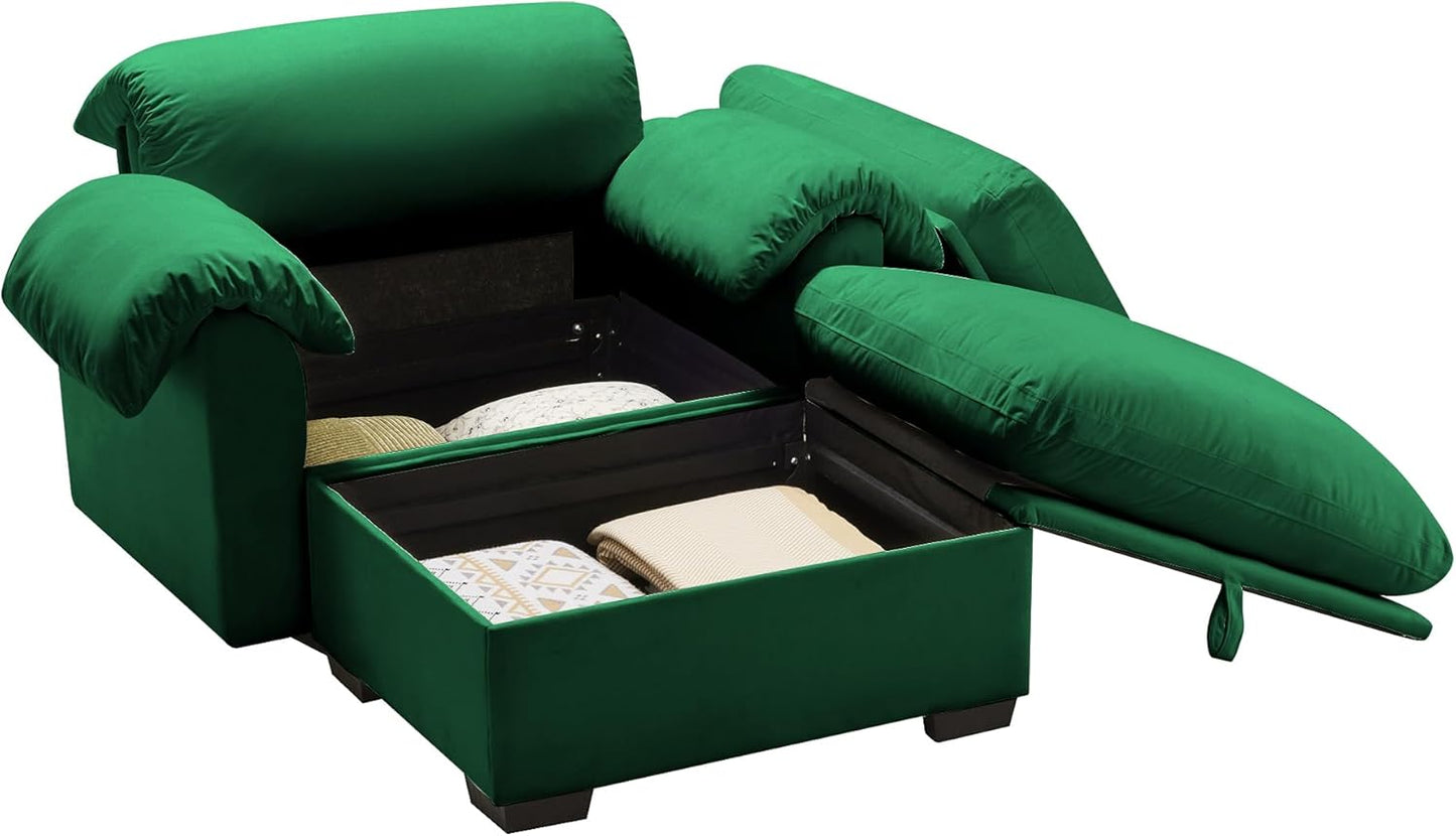 ERYE 48.4" Accent Sofa Chair with Ottoman and Pillow Armrests, Velvet Upholstery Storage Armchair with Removable Cushions and Storage Seat