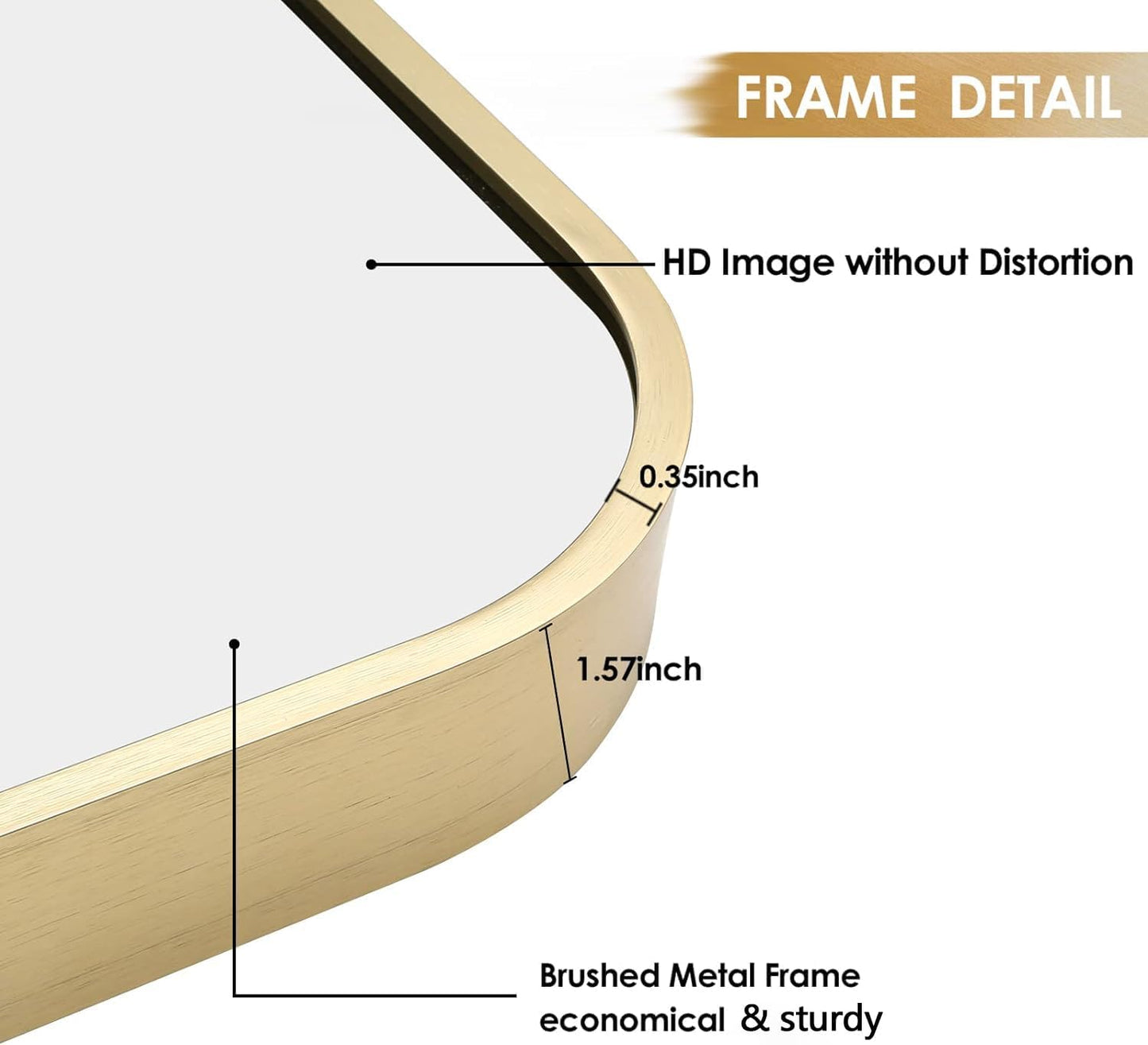 22x30 Inch Gold Bathroom Mirror, Brushed Gold Metal Framed Rectangular Mirror with Rounded Corner, Bathroom Vanity Mirror for Bedroom or Living Room, Horizontal/Vertical