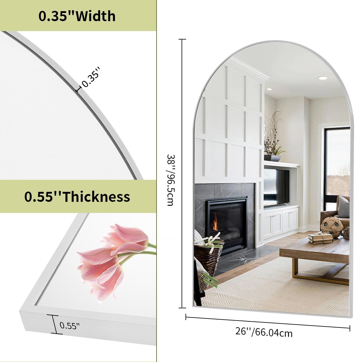 BEAUTYPEAK 26"x38" Arch Bathroom Mirror, Wall Mounted Vanity Metal Frame Mirror for Bedroom, Entryway, Living Room, Silver