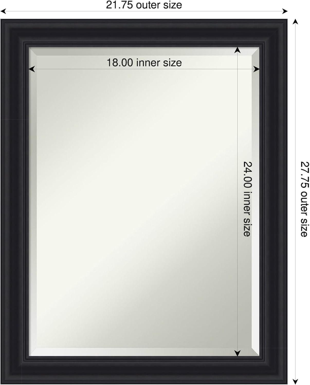 Amanti Art Black Bathroom Mirror for Over Sink, 28x22 Dalat Black Rectangle Vanity Mirror, Medium Traditional Frame, Hangs Horizonally and Vertically, Bathroom Wall Decor, Beveled Edge