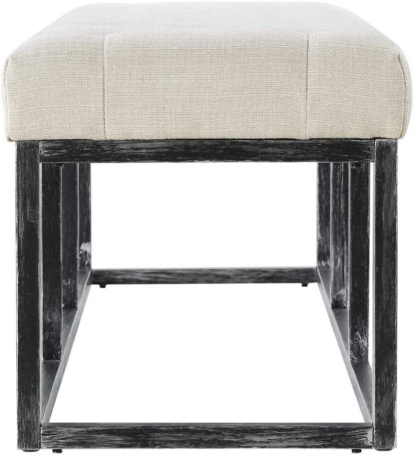 24KF Upholstered Tufted Long Bench with Metal Frame Leg, Linen Bench Ottoman with Padded Seat-Ivory