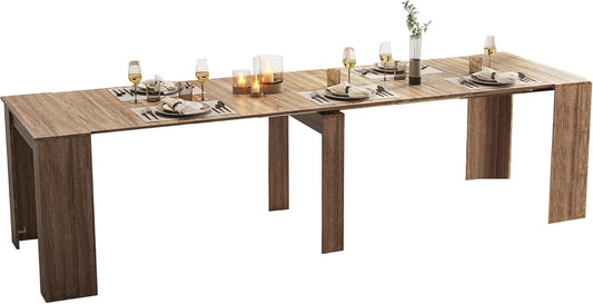 Expandable Dining Table, Convertible Table for Dining Room, Kitchen and Small Spaces, for 2-10 People, Barnwood Brown