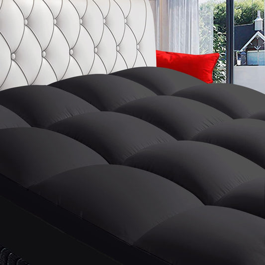COONP King Mattress Topper, Extra Thick Pillowtop, Cooling Plush Mattress Pad Cover Bed Topper Protector with 8-21 Inch Deep Pocket (Black, King)
