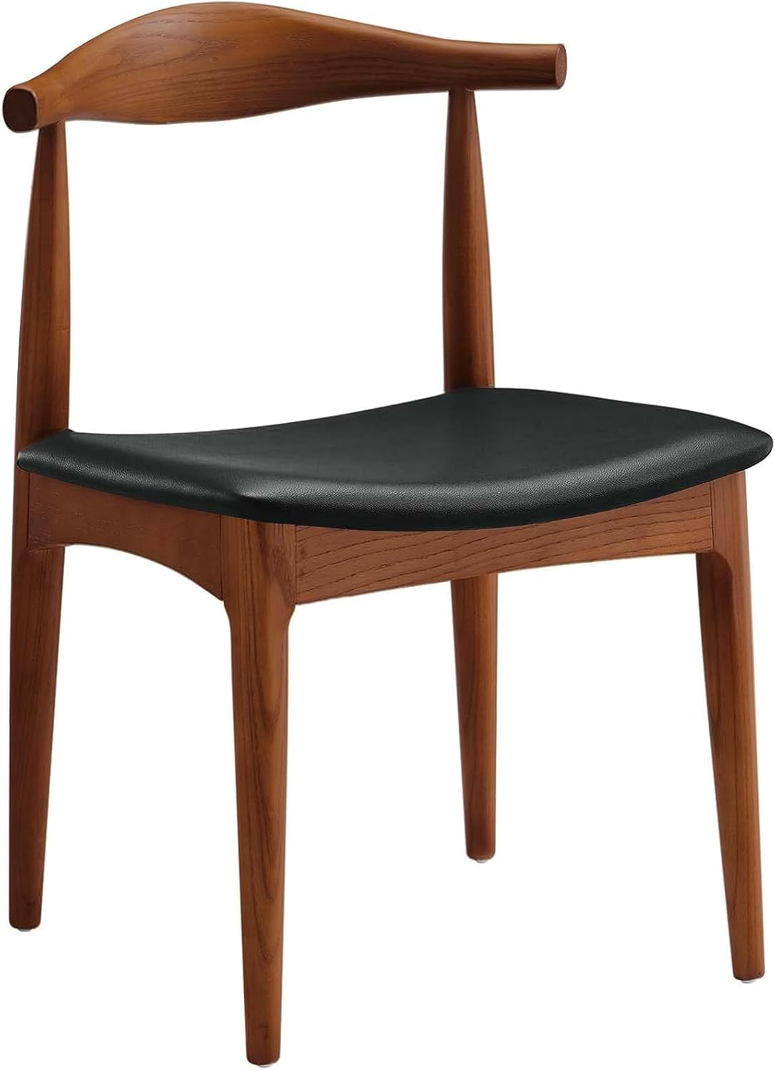 Solid Wood Dining Chair, Mid Century Dining Chair, Upholstered PU Leather Chair with Wide Curved Backrest, Chair for Dining Room, Kitchen, Walnut Finish