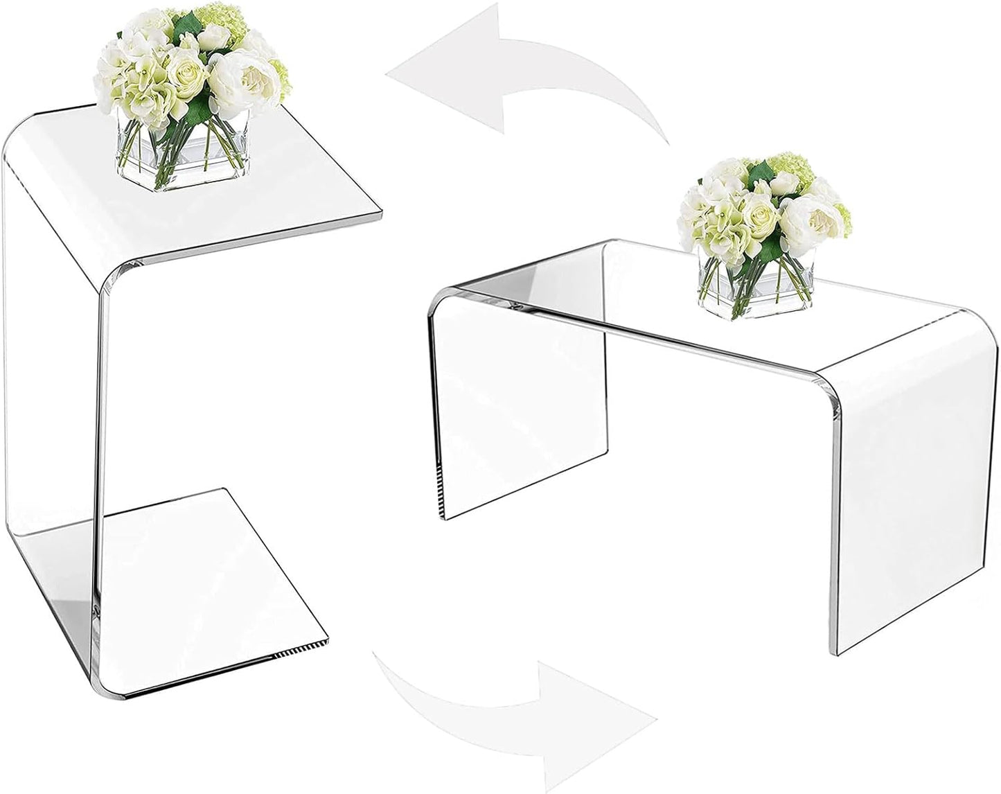 Acrylic End Table, 26 Inch Tall Side Table Acrylic C Shape Modern Clear Side Couch Table Slides Under Couch