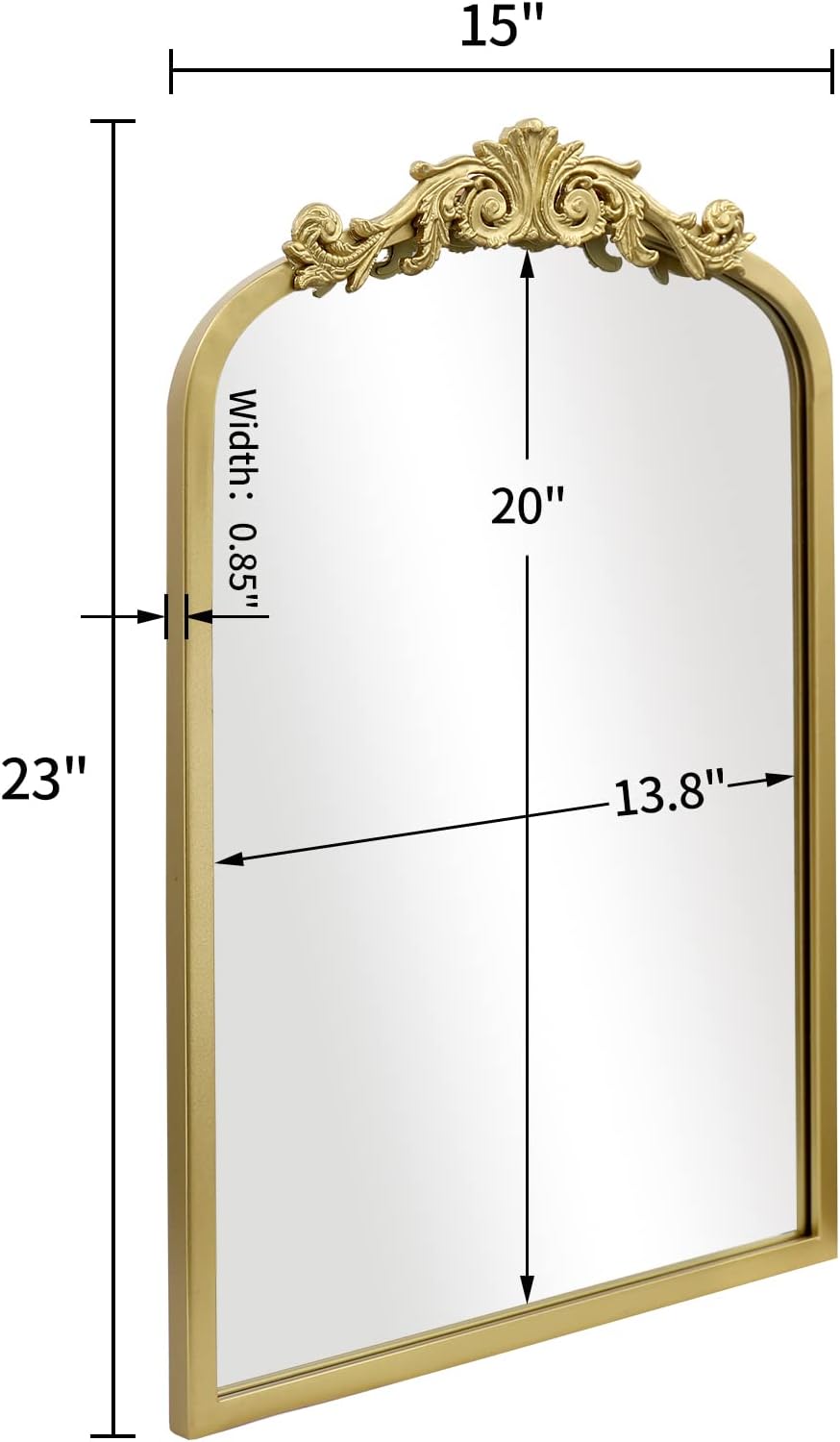 AIXI HOME Gold Arched Mirror 15"x23", Traditional Arendahl Vintage Antique Mirror with Ornate Metal Frame, Baroque Wall Mounted Mirrors for Entryway/Bathroom/Living Room/Hallway/Bedroom