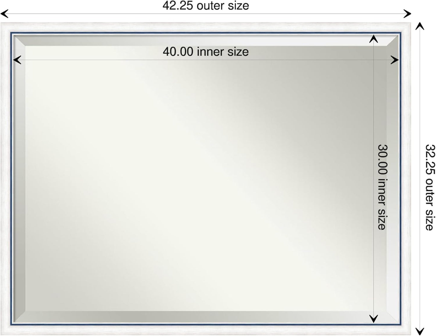 Amanti Art White Bathroom Mirror for Over Sink, 32x42 Morgan White Blue Rectangle Vanity Mirror, X-Large Modern Contemporary Wood Frame, Hangs Horizonally and Vertically, Bathroom Wall Decor, Beveled