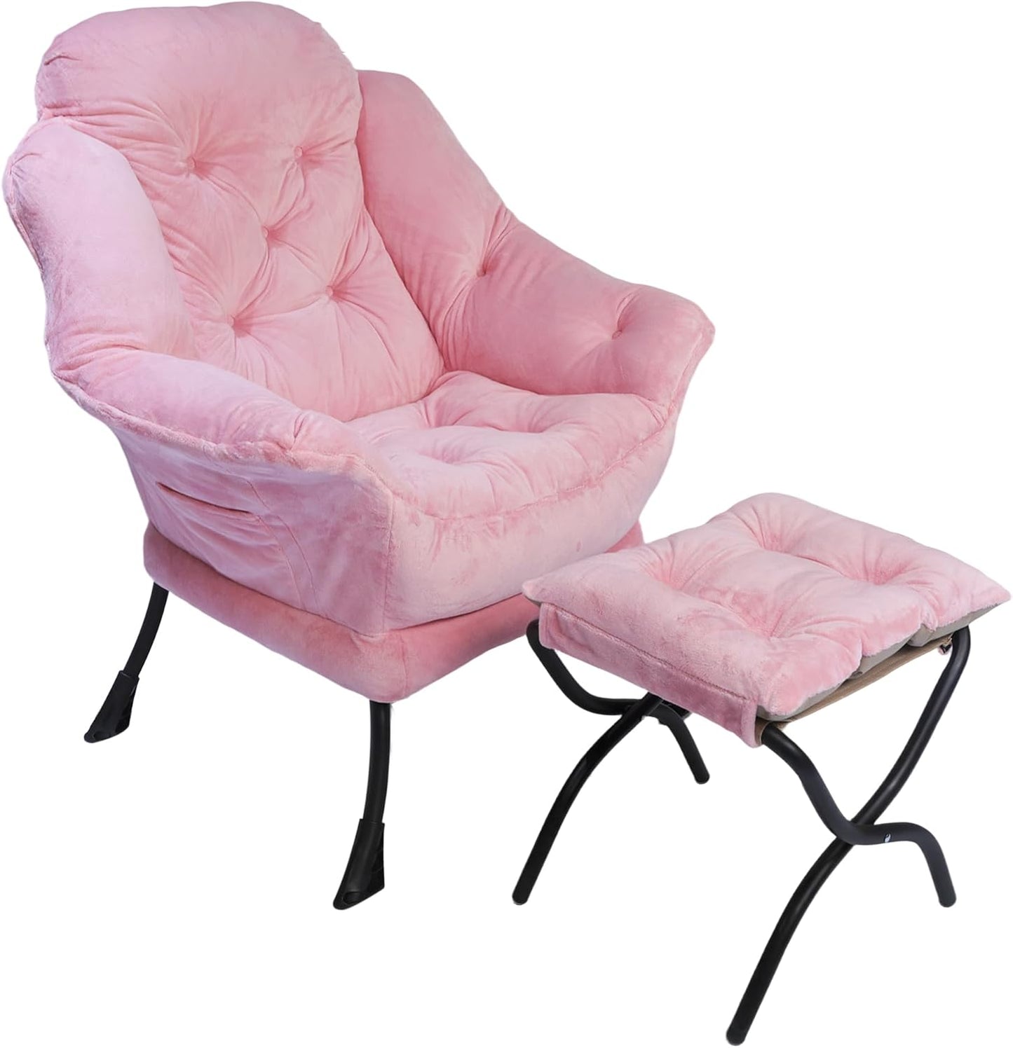 Kokel Lazy Chair with Folding Ottoman,Living Room Chairs (Pink-1119)