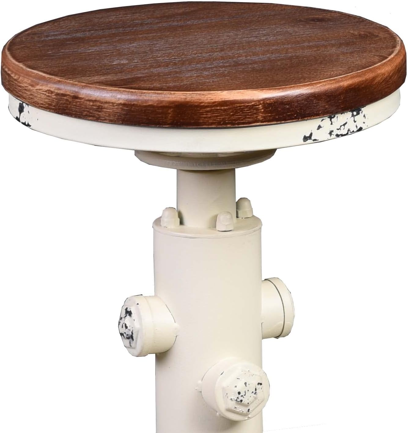 Topower Aged Antique Vintage Industrial Barstool Solid Wood Water Pipe Fire Hydrant Design Cafe Coffee Industrial Bar Stool Set of 2 Antique White