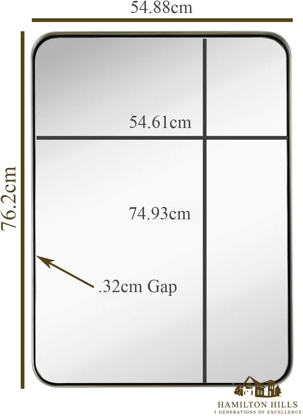 Hamilton Hills 22x30 inch Metal Silver Frame Bathroom Mirror - Brushed Steel Rectangular Rounded Corner Vanity - 2 Inch Deep Set Design - Large Wall Mirror, Hangs Horizontal and Vertical