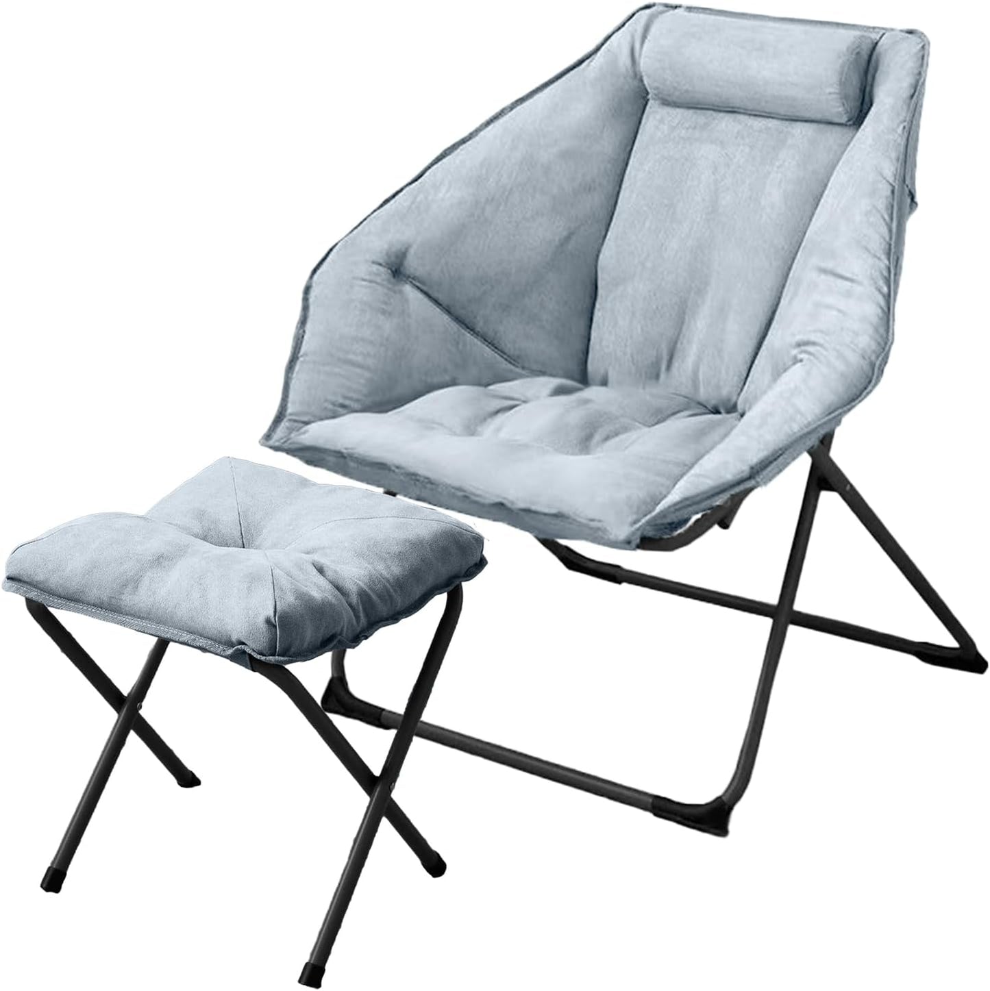 Hexagon Foldable Living Room Chair, Saucer Chair for Adults, Comfy Bedroom Lounge Chair, Moon Chair, Lazy Folding Chair for Dorm Rooms (Ottoman-Grey)