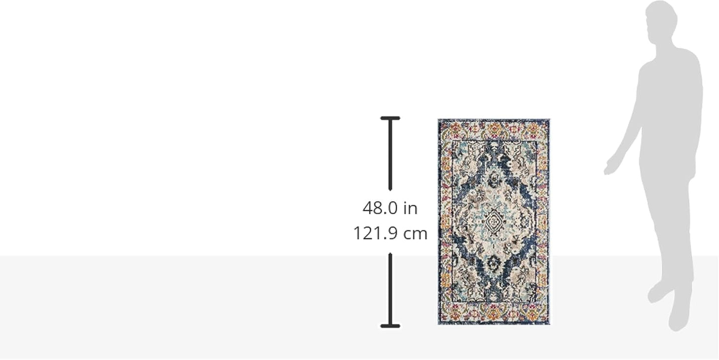 SAFAVIEH Monaco Collection Accent Rug - 2'2" x 4', Navy & Light Blue, Medallion Distressed Design, Non-Shedding & Easy Care, Ideal for High Traffic Areas in Entryway, Living Room, Bedroom (MNC243N)