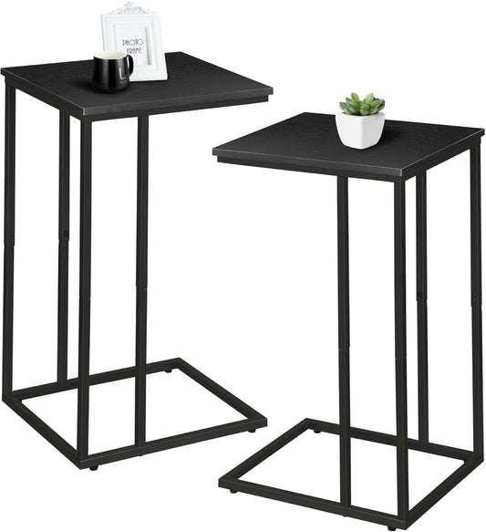 C Shaped Side Table Set of 2, Skinny Sofa Table for Sofa and Bed, Couch Tables That Slide Under, Small End Tables for Living Room, Bedroom or Small Spaces, Black