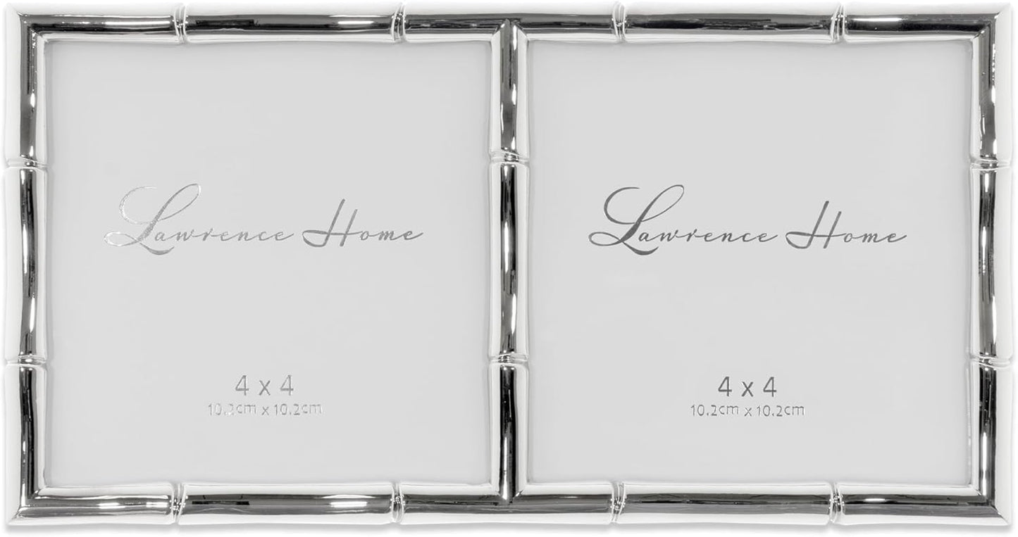 Lawrence Frames 4x4 Double Silver Metal Picture Frame with Bamboo Design