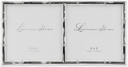 Lawrence Frames 4x4 Double Silver Metal Picture Frame with Bamboo Design