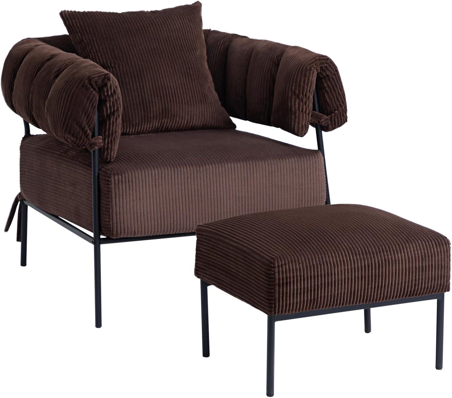 HollyHOME Modern Velvet Accent Chair with Ottoman, Upholstered Comfy Reading Chair and Footstool, Fabric Large Lazy Arm Chair and Stool, Lounge Sofa Chair for Living Room, Bedroom, Coffee Chair&Stool