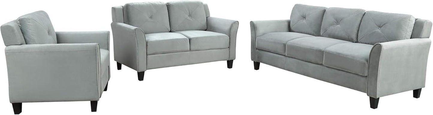 3 Pieses Modern Living Room Sofa Sets Polyester Blend Button Tufted Sofa&Couch Include 3 Seaters Couch, Loveseat and Armchair with Ergonomically Curved Armrests for Home Apartment Office