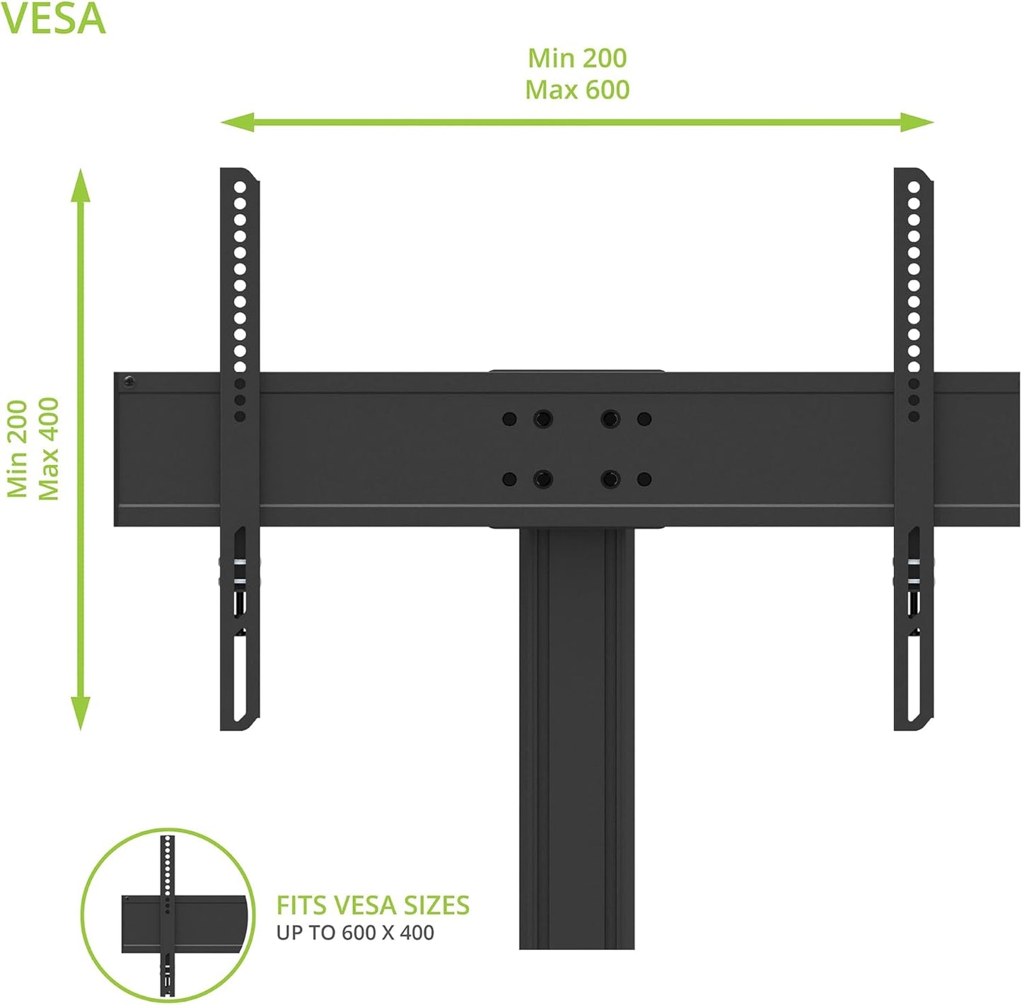 Kanto TTS150 Tabletop Stand for 37" to 60" TVs | Supports up to 88 lb | Height Adjustable | Swivels up to 30° | Tilts -5° | Black