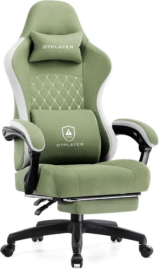 GTPLAYER Office Chair, Gaming Computer Desk Fabric Chair with Footrest, High Back Ergonomic Office Chair with Pocket Spring Lumbar Support and Linkage Armrests Adjustable Height Swivel for Home Task
