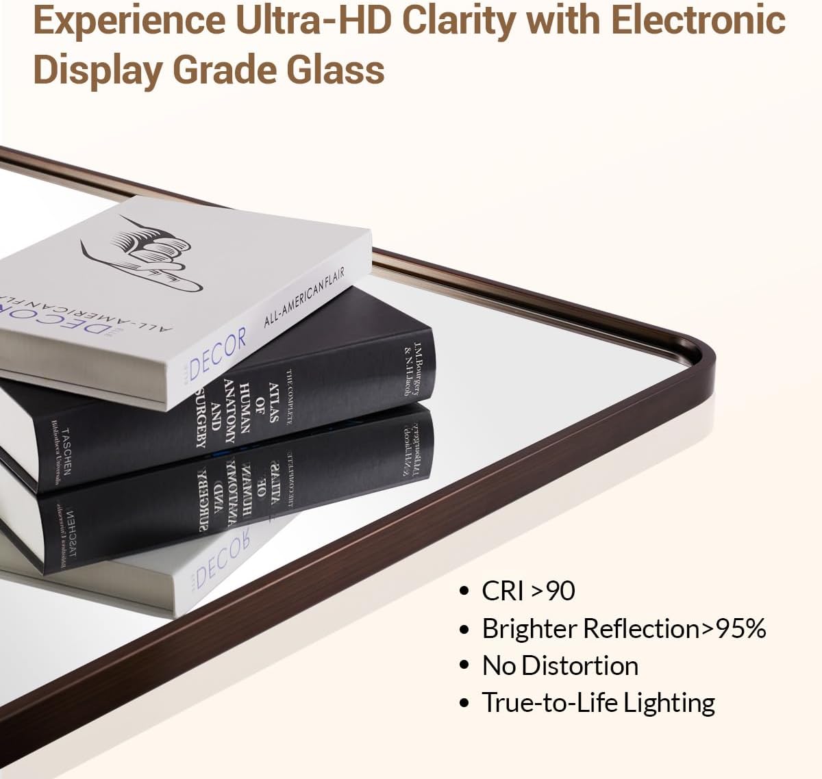 ANDY STAR 48x36 Inch Bronze Bathroom Mirror, Rounded Rectangle Oil Rubbed Bronze Mirrors for Bathroom,Tube Metal Framed, 1’’ Deep Wall Mounted Vertically/Horizontal