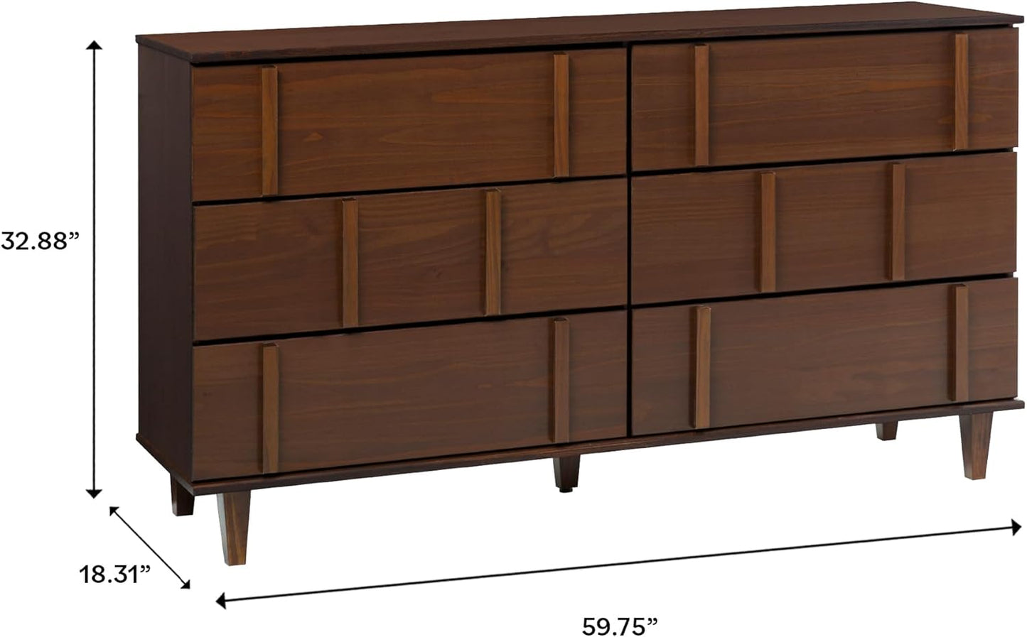 Walker Edison Contemporary Detailed 6-Drawer Solid Wood Dresser, 60 Inch, Walnut