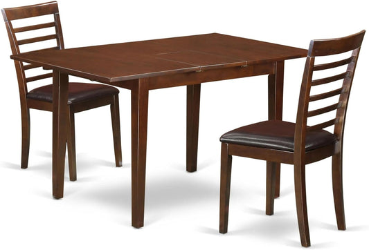 East West Furniture NOML3-MAH-LC 3 Piece Dining Table Set Contains a Rectangle Dining Room Table with Butterfly Leaf and 2 Faux Leather Upholstered Chairs, 32x54 Inch, Mahogany