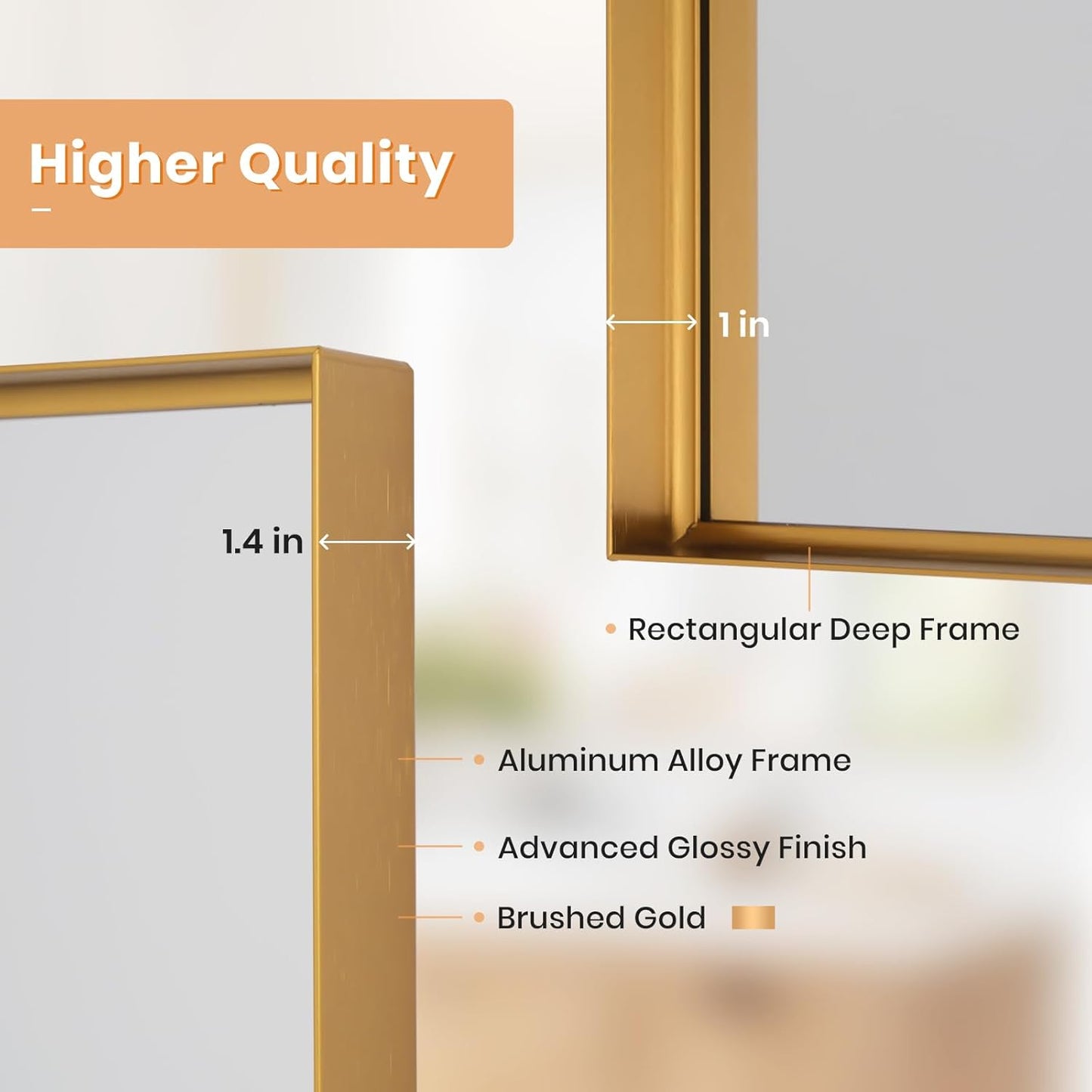 Melodieux Wall Vanity Bathroom Mirror for Over Sink, 24"x36" Rounded Rectangle Metal Deep Frame Wall Mounted Mirror Wall Decor for Living Room Hallway, Gold