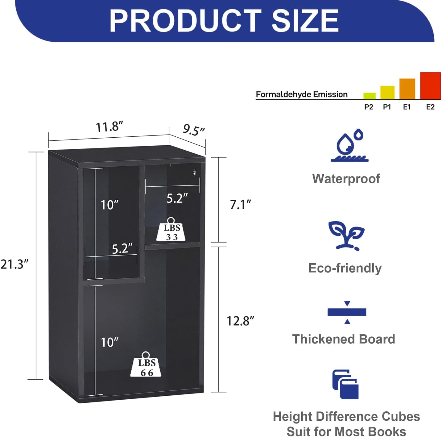 VECELO 3 Cube Small Bookcase, Fits Tallest Hardcovers, Horizontal Available, 2-Tier Modern Bookshelf, Storage Organizer for Small Spaces, Kids Room, Bedroom Living Room, Black