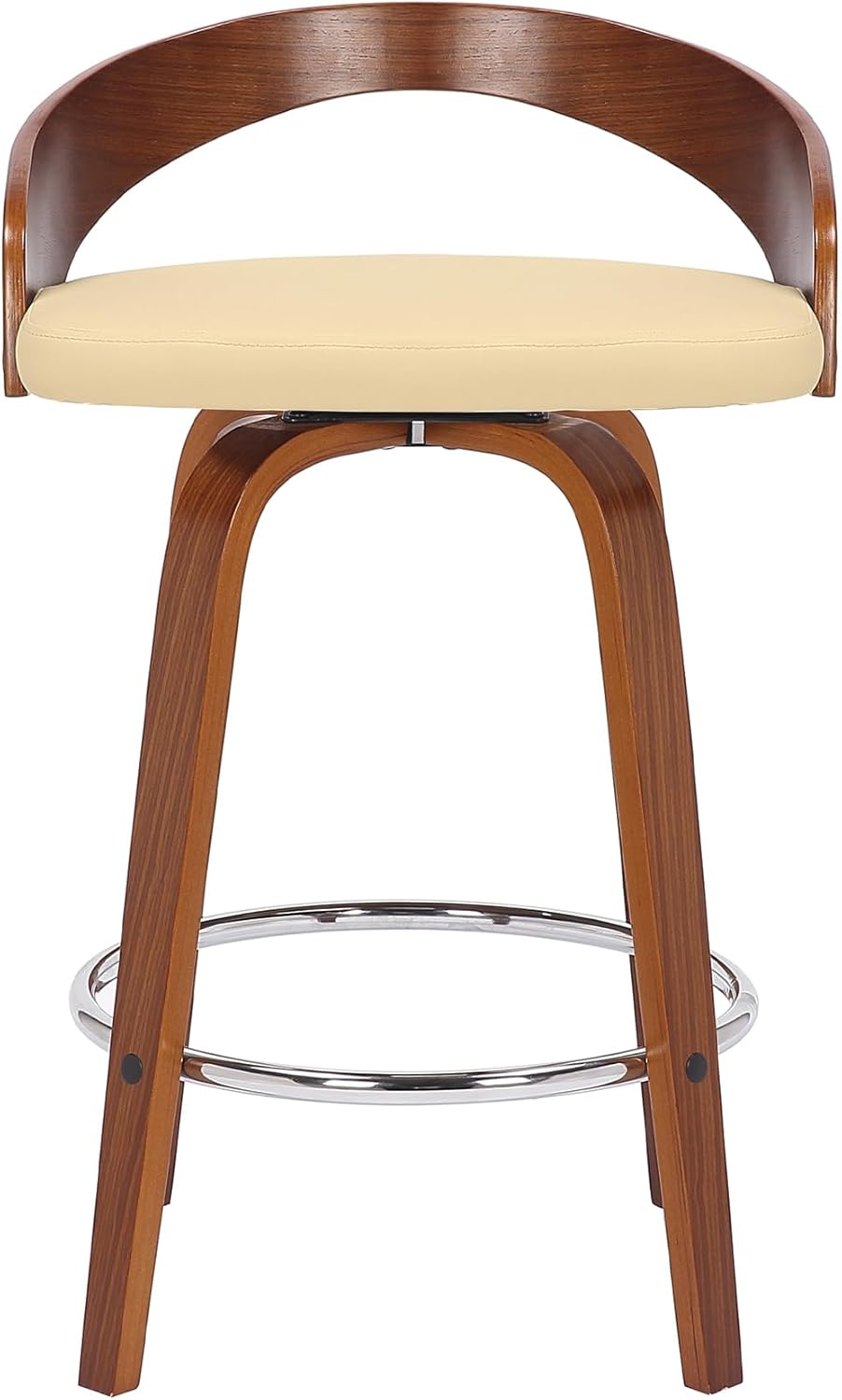 Armen Living Sonia 26" Counter Height Swivel Cream Faux Leather and Walnut Wood Bar Stool - Set of 3