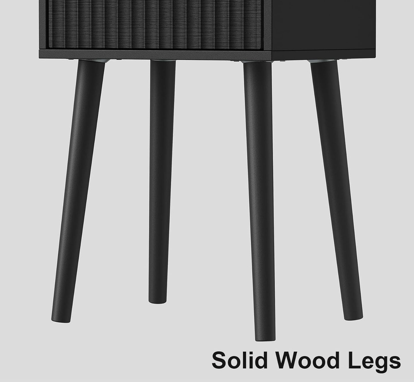 LAATOOREE Nightstand Set of 2, Small Bed Side Table with Fluted Door, End Table with Solid Wood Legs, Mid-Century Bedside Table for Bedroom Small Space