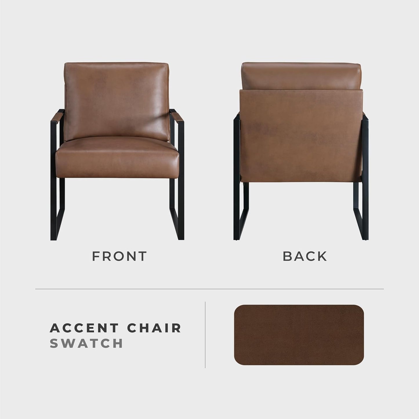 Lexicon Modern Accent Chair, Faux Leather Upholstered Living Room Chair with Wrapped Armrests, Arm Chair with Black Metal Frame, Comfy Single Chair for Living Room/Bedroom/Reading Room/Office, Brown