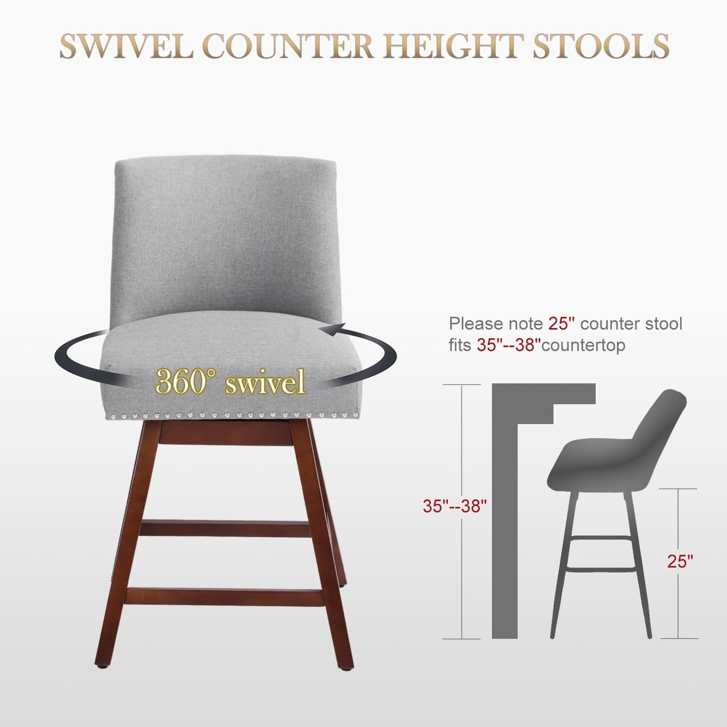 Counter Height Barstools Set of 6,360° Swivel Bar Stools with Back,26 inch Modern Counter barstools,Upholstered Bar Tall Stools for Kitchen Counter,Kitchen Island,Bar, Home (Light Gray, SET OF 6)