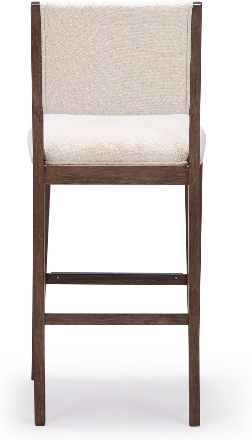 Plank+Beam Sereno Bar Stool, 30", Set of 2, Sturdy Wood Modern Kitchen Bar Height Stool, Upholstered Cushion Bar Chair with Back, Walnut/Ivory