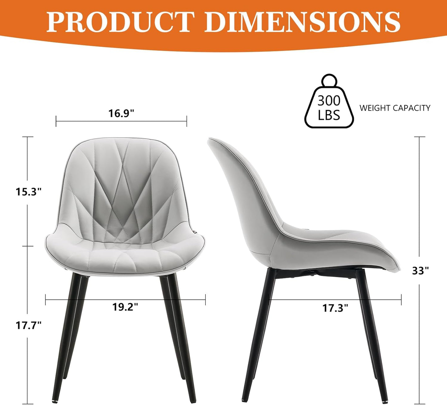 Rowill Dining Chairs Set of 2 - Modern Kitchen Chairs with Soft Backrest, Sturdy Metal Legs & Non-Slip Pads, Suitable for Home Kitchen, Faux Leather Upholstered Seats for Dining Room, Grey