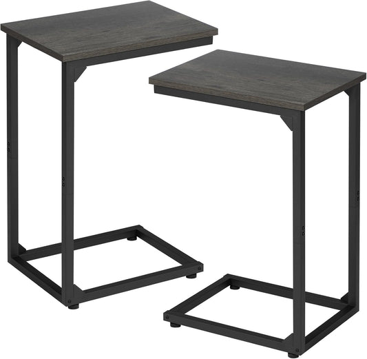 AMHANCIBLE C Shaped End Table Set of 2, Couch Tables That Slide Under, TV Tray Snack Table for Sofa, Small Side Table for Couch, Small Space, Living Room, Dark Grey, HET02CDG