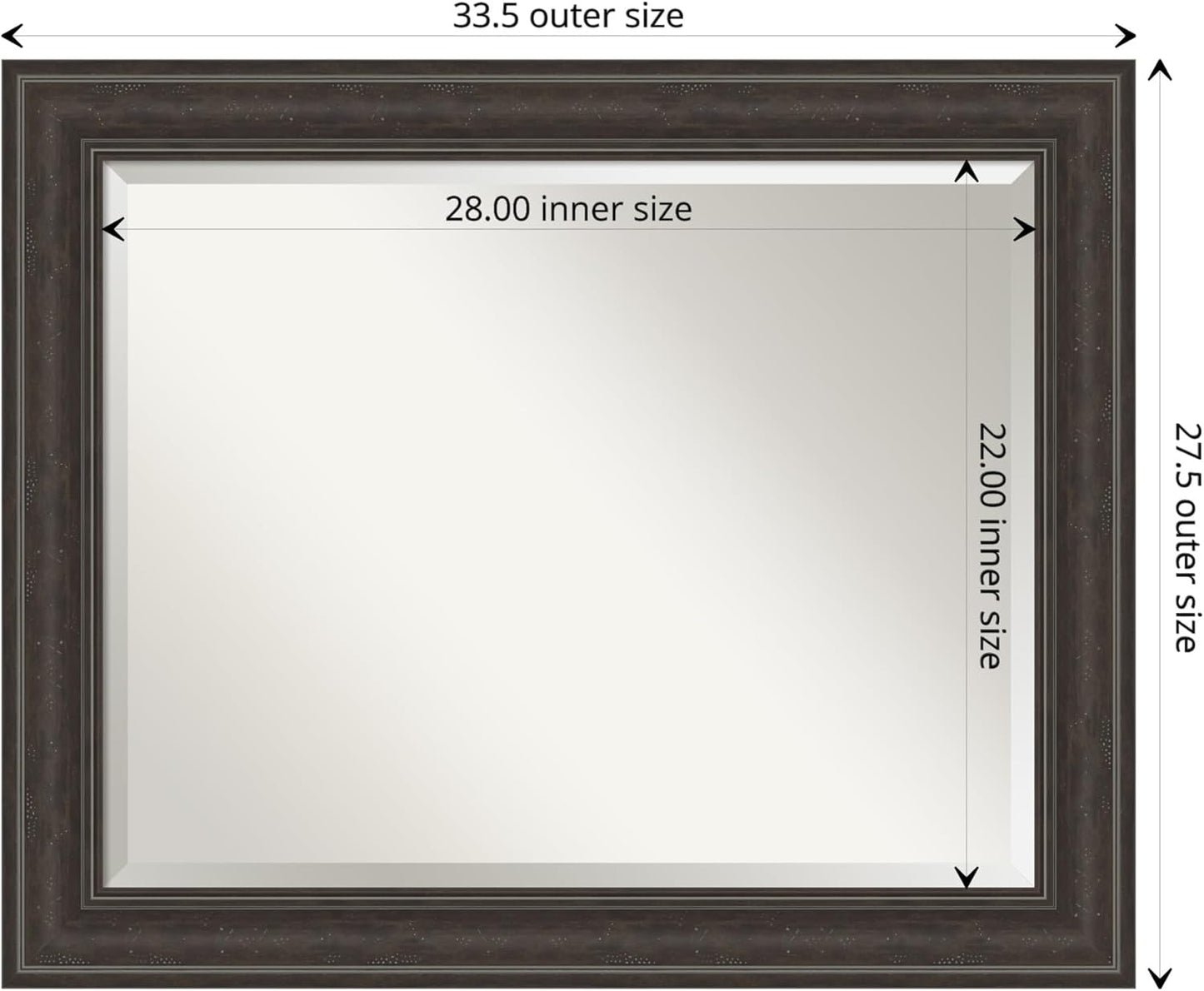 Amanti Art Brown Bathroom Mirror for Over Sink, 28x34 Shipwreck Greywash Rectangle Vanity Mirror, Large Traditional Frame, Hangs Horizonally and Vertically, Bathroom Wall Decor, Beveled Edge