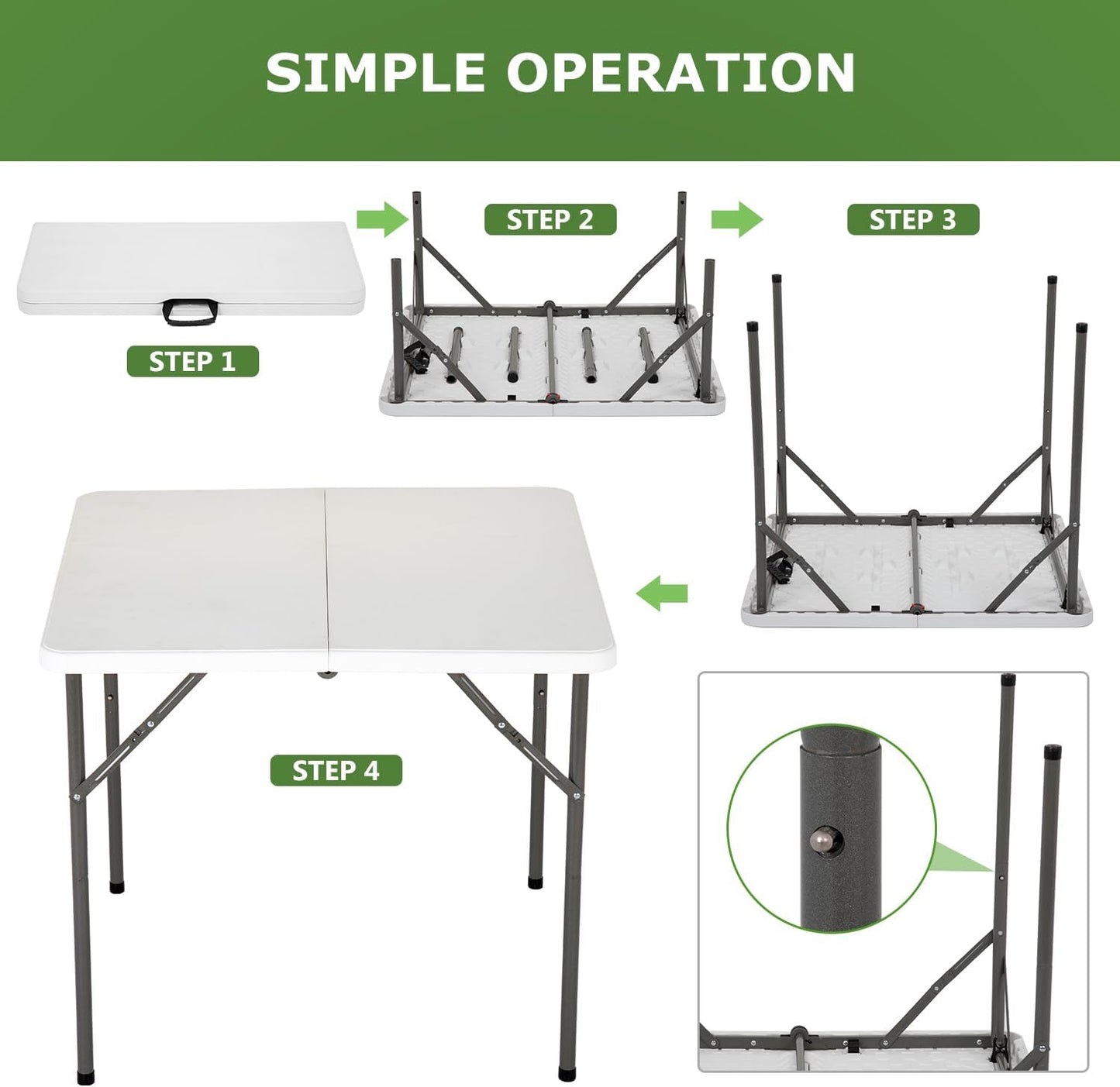 BestOffice Outdoor 34" Folding Card Table Plastic Table Portable Square Height Dining Table Perfect for Picnics,Parties,Party and Camping, White