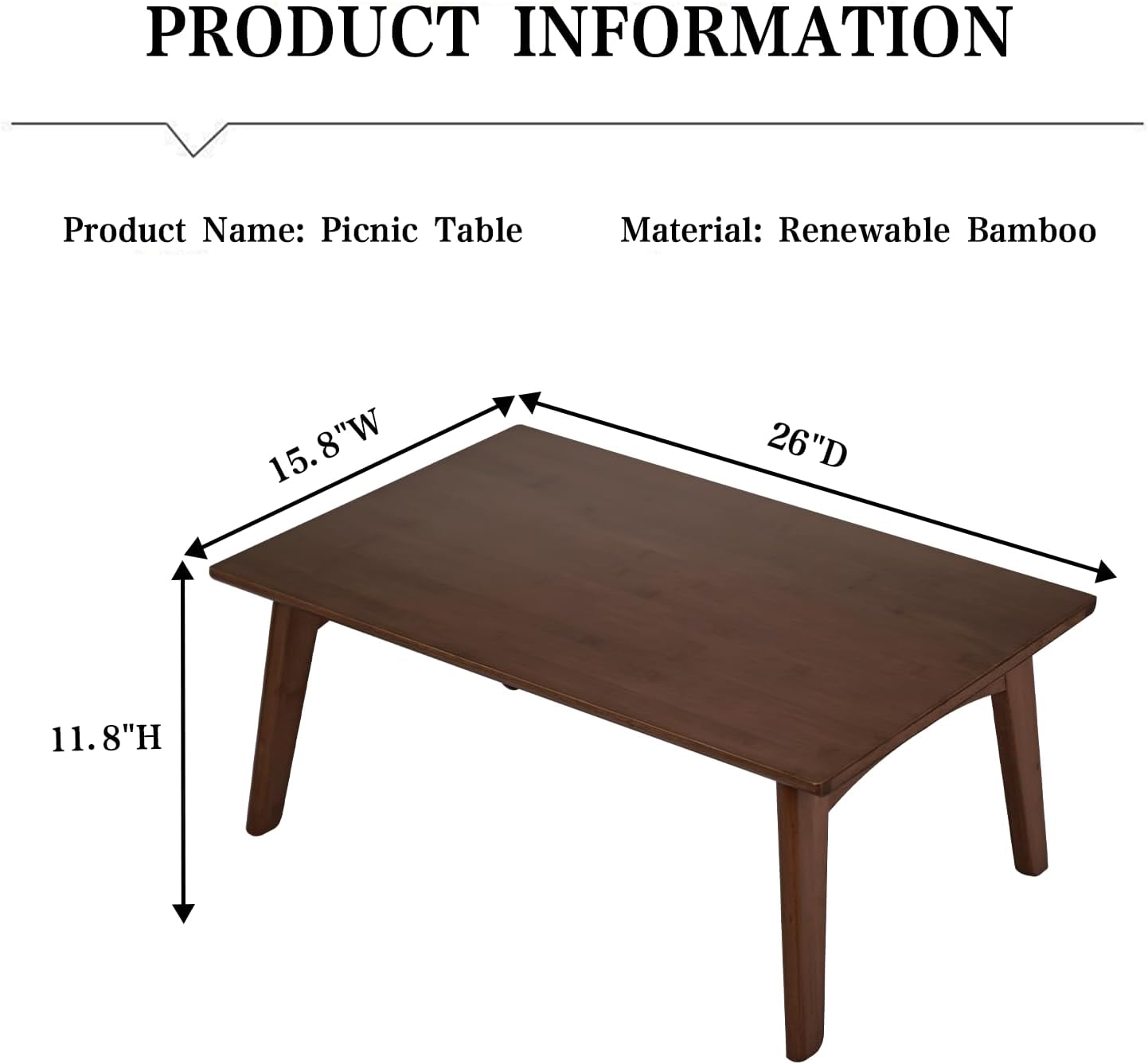 Japanese Floor Table No Assembly Required Bamboo Folding Walnut Coffee Table Bedroom 26x15.8x11.8in Furniture Low Tea Table for Sitting on The Floor Chestnut Large