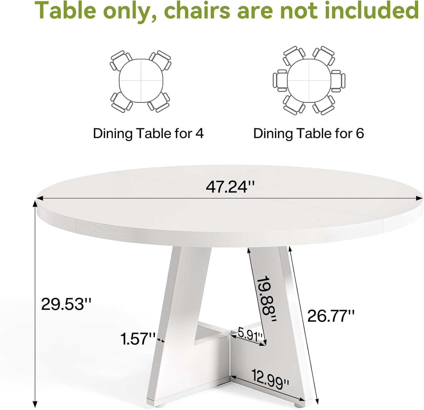 LITTLE TREE Round Dining Table for 4-6 People, 47 Inches White Circle Dinner Kitchen Dining Room Table with Wooden Pedestal Base for Kitchen, Living Room